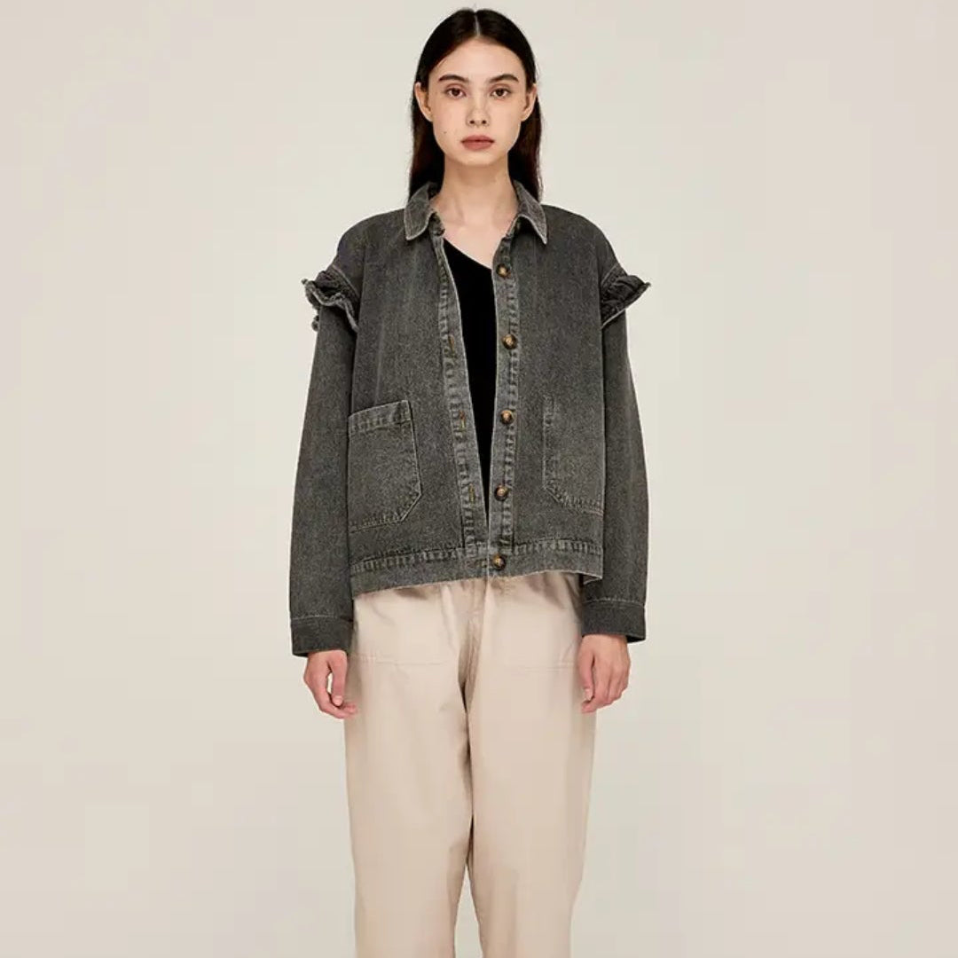 Oversized Ruffle Denim Jacket