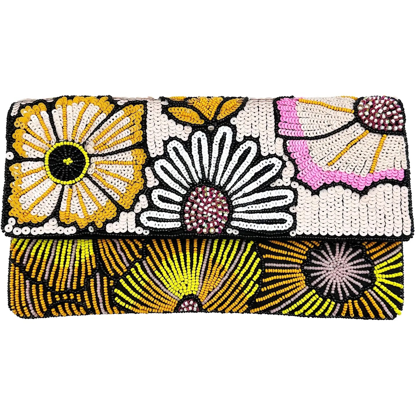 Multi Floral Sequins Beaded Clutch