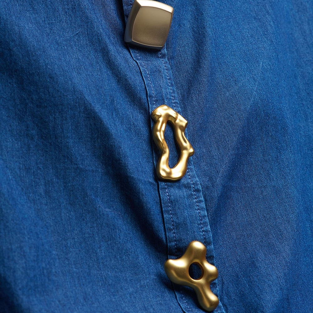 Relaxed Denim Shirt With Abstract Gold Button Detail
