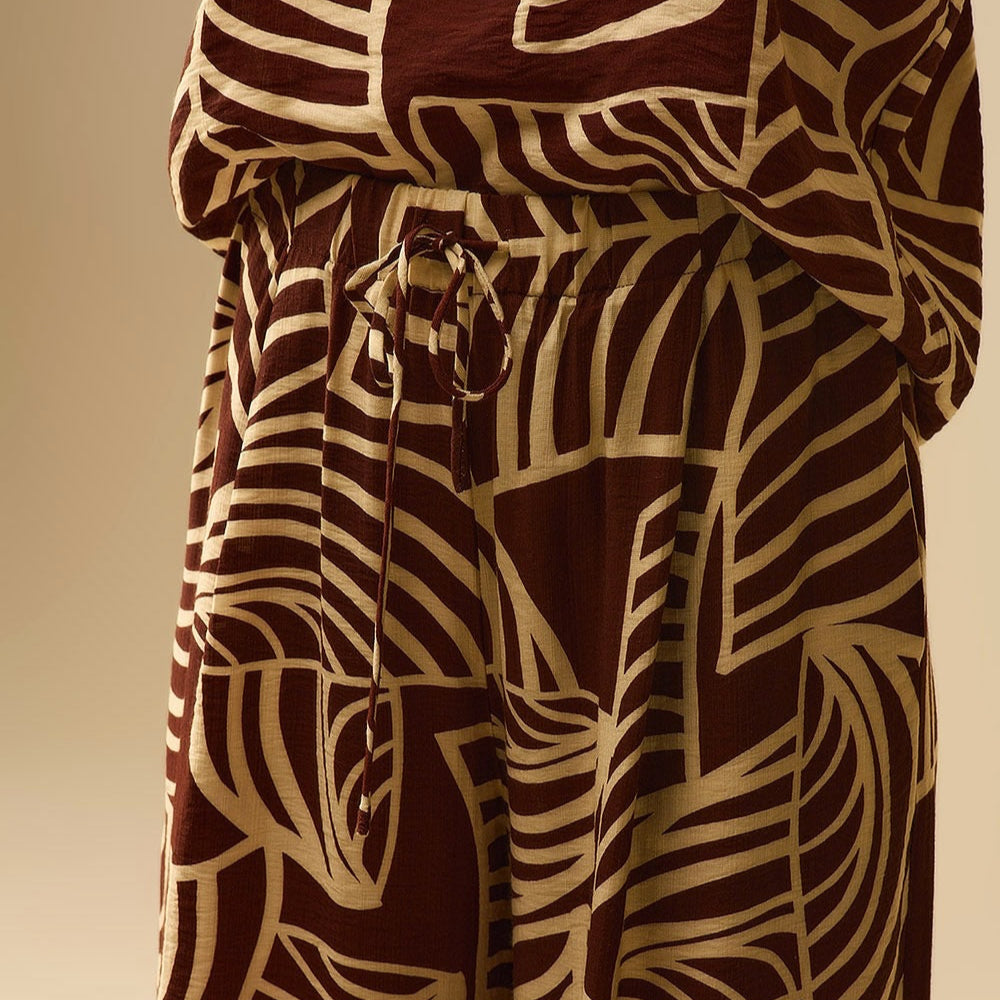 Leaf Print Wide Leg Pant