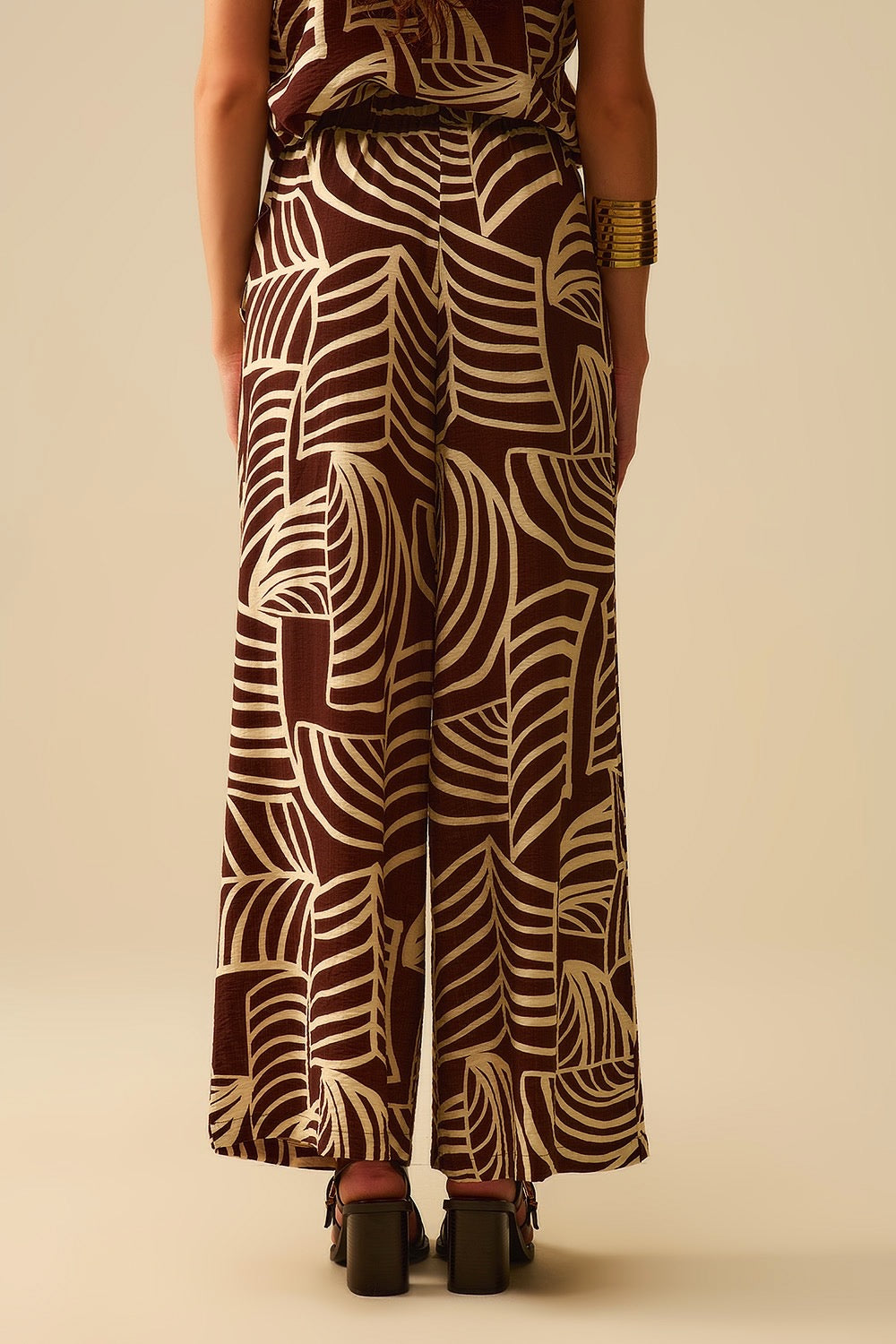 Leaf Print Wide Leg Pant