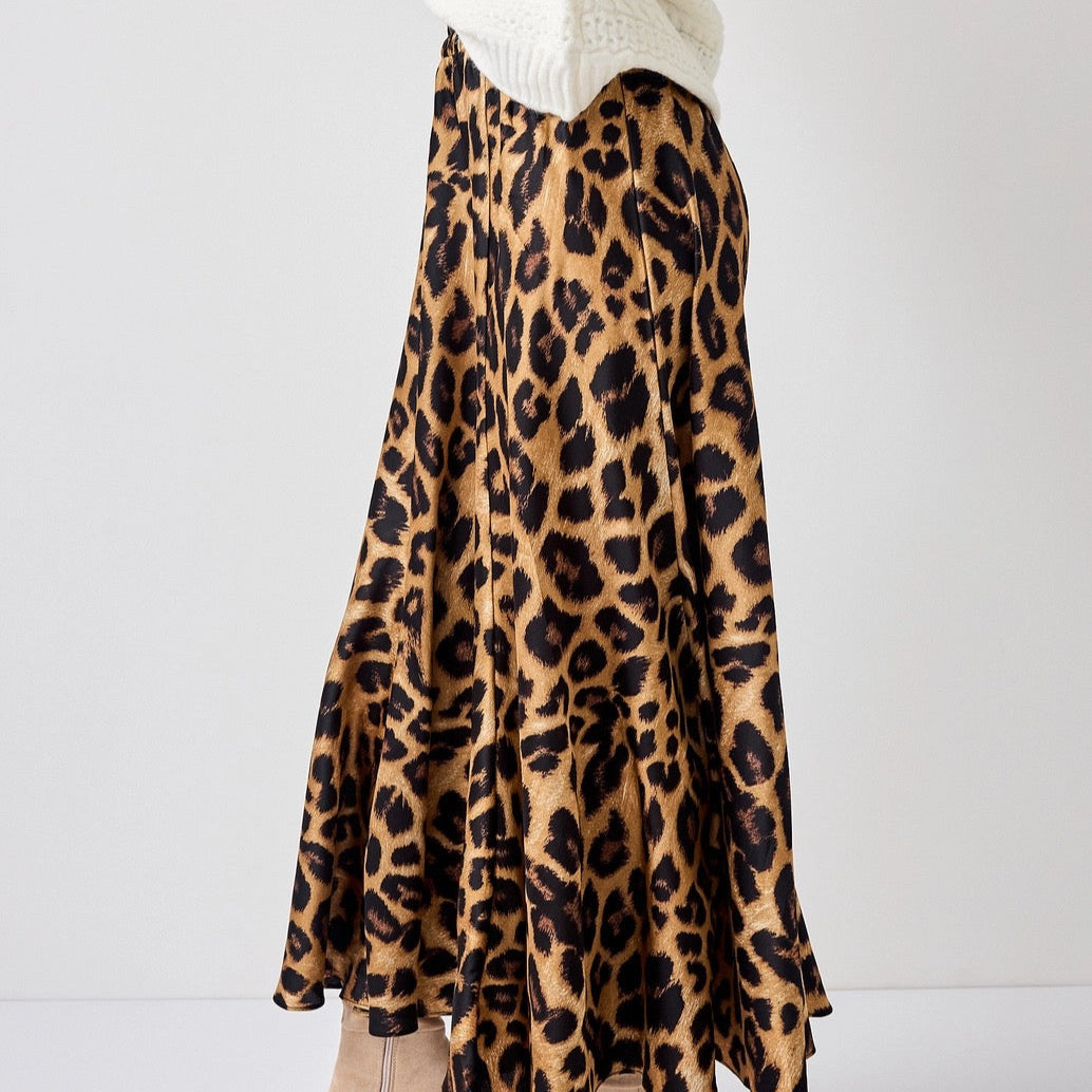 Valentine Leopard Print Satin Skirt