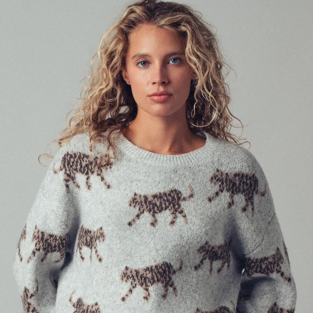 Leopard Knit Crewneck Sweater