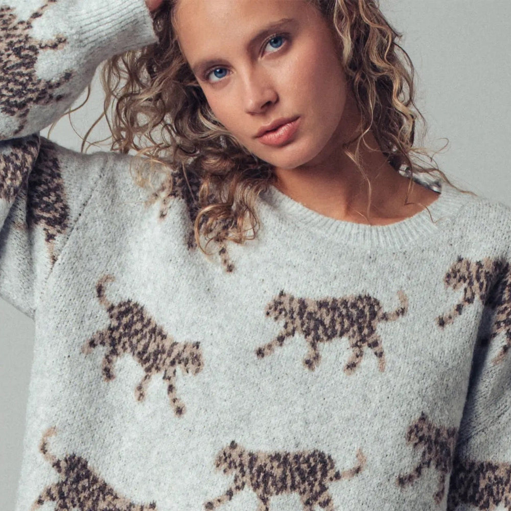 Leopard Knit Crewneck Sweater