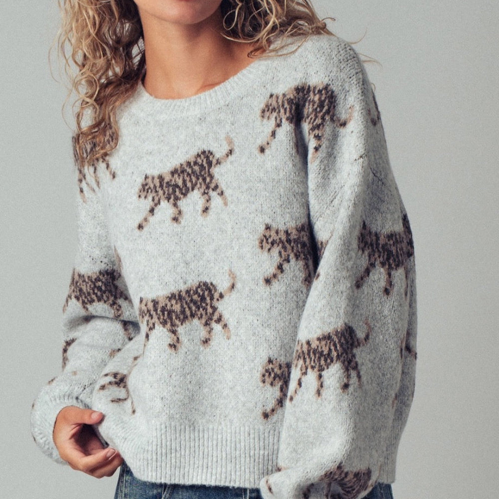 Leopard Knit Crewneck Sweater