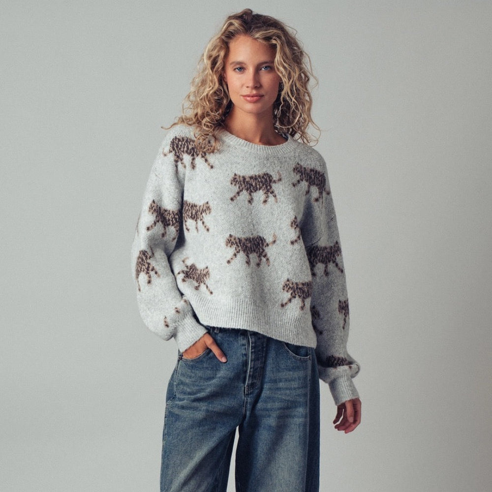Leopard Knit Crewneck Sweater