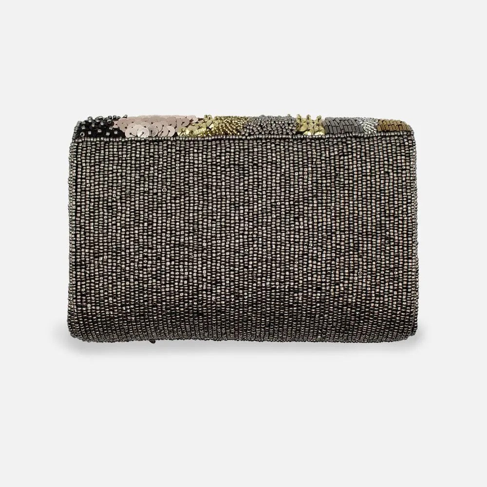 Embellished Gold & Black Beaded Rectangular Clutch