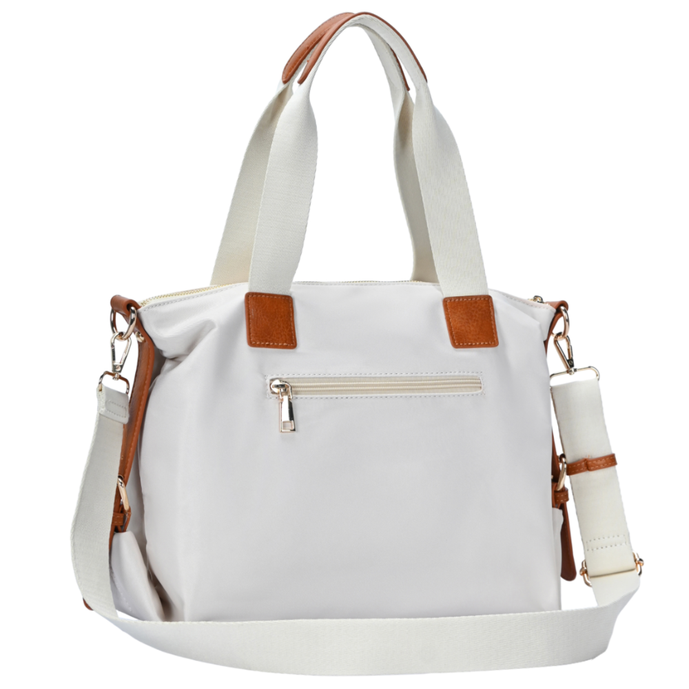 Woven Puffer Tote With Pockets In Cream
