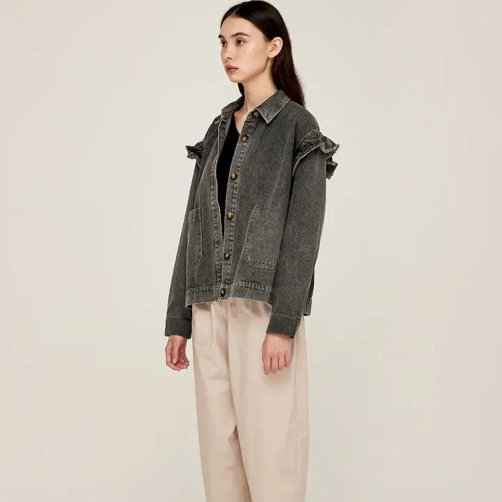 Oversized Ruffle Denim Jacket