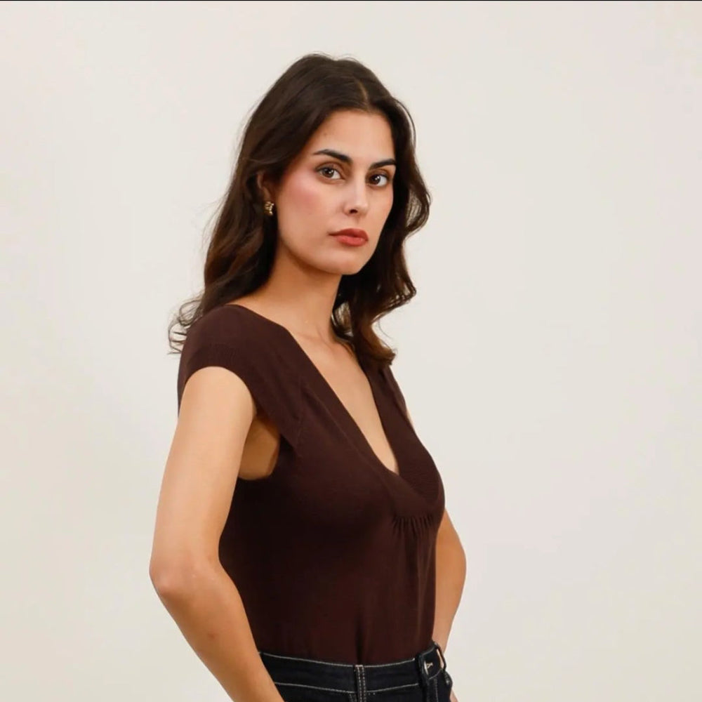 V Neck Top - Chocolate
