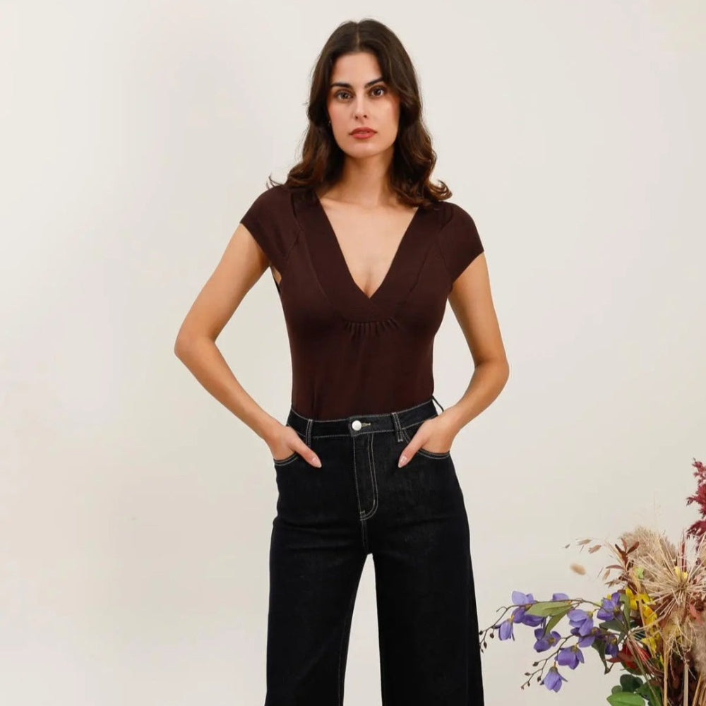 V Neck Top - Chocolate