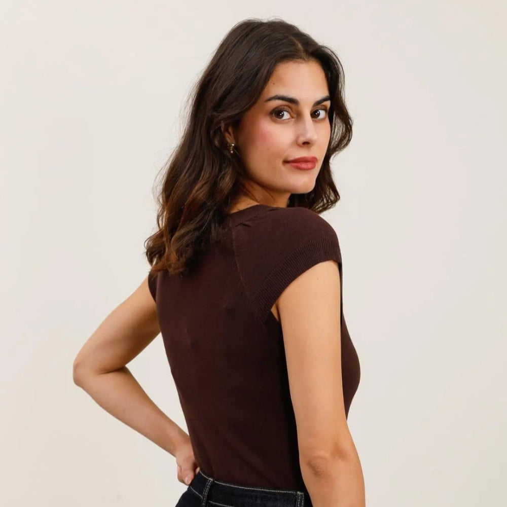 V Neck Top - Chocolate