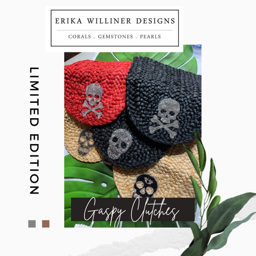 Straw Clutch With Crystal Skull