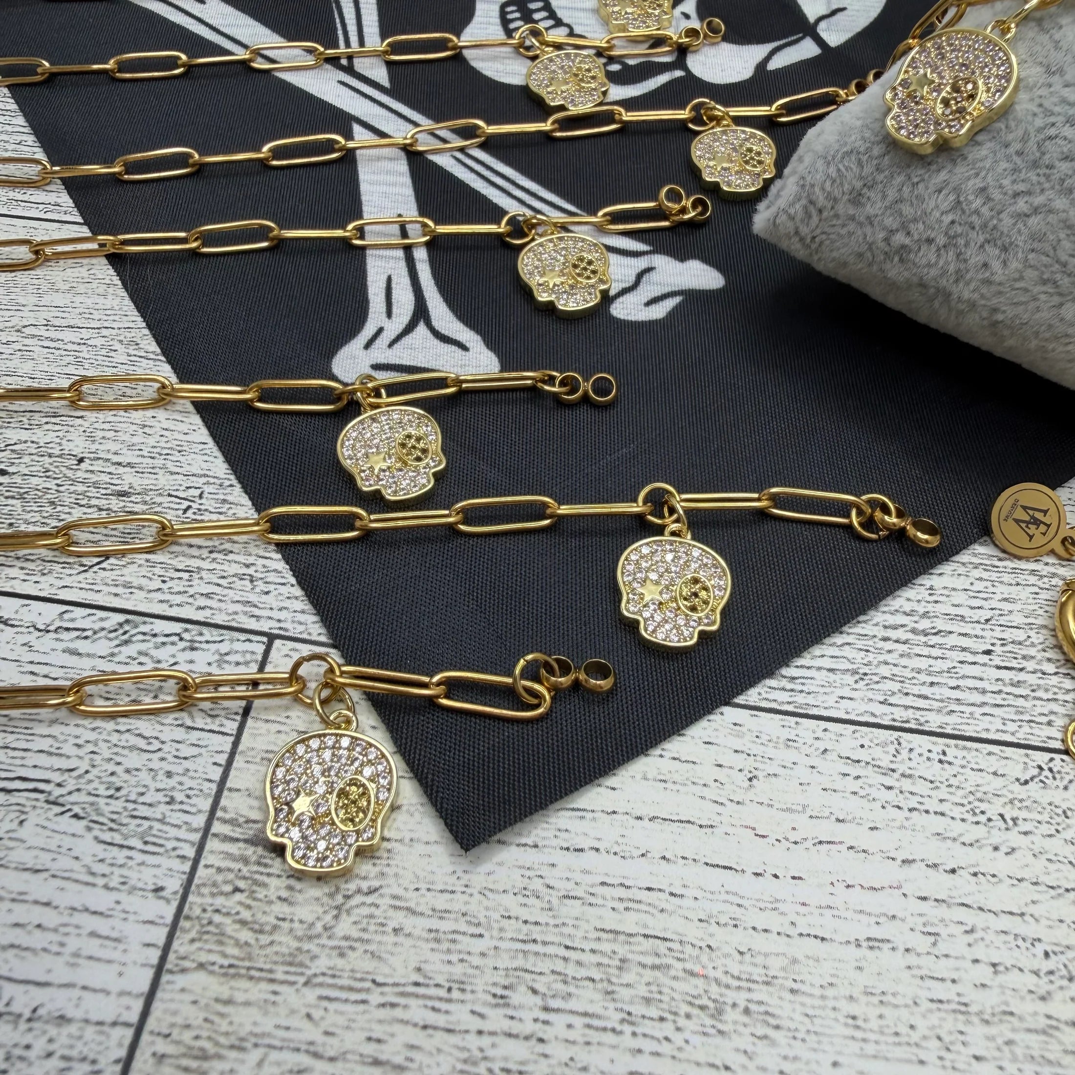 Paperclip Bracelets With Pave Skulls