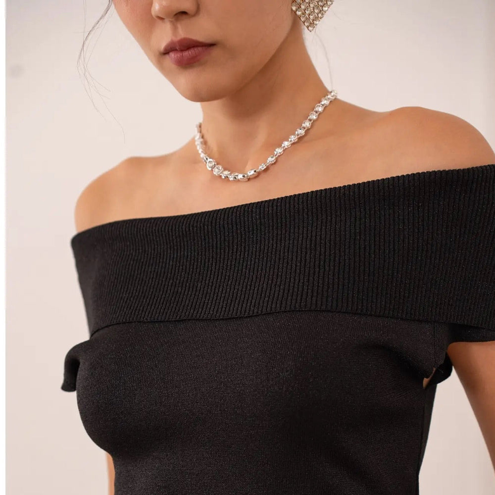 Bardot Neckline Lurex Knit Top