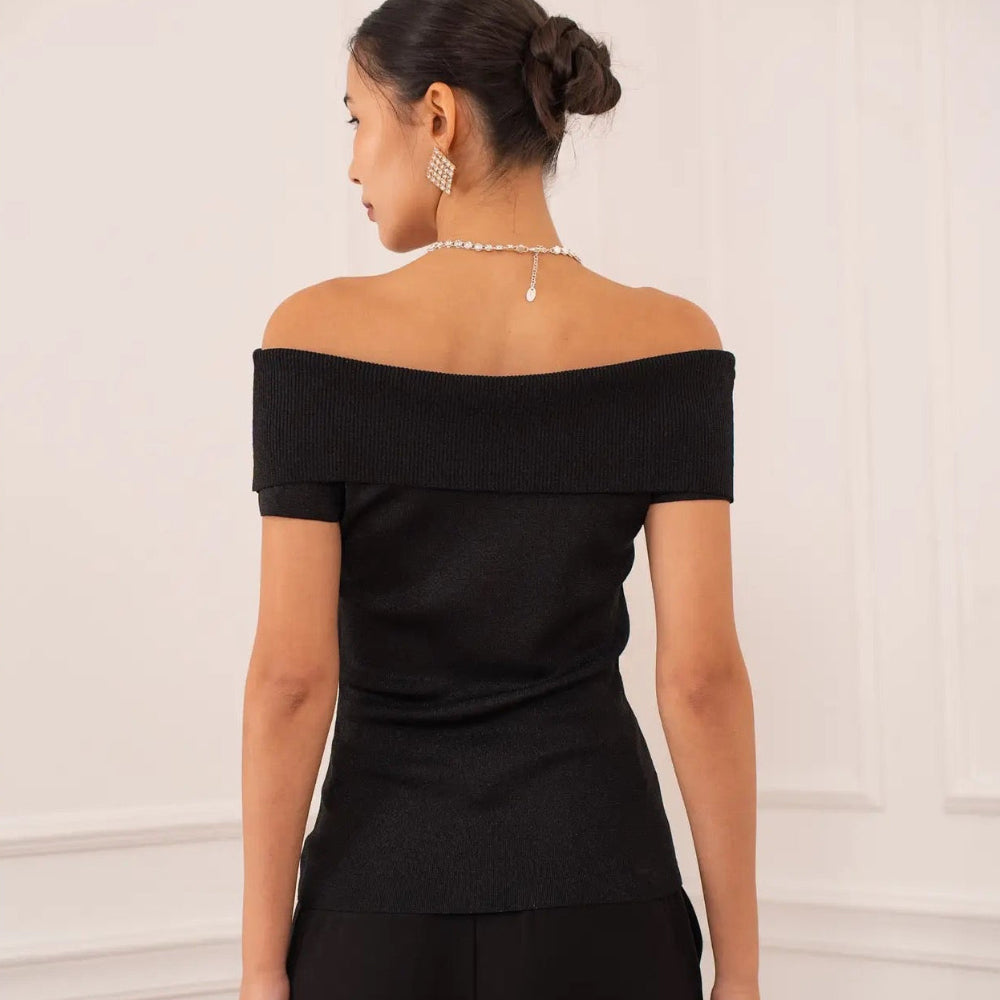Bardot Neckline Lurex Knit Top