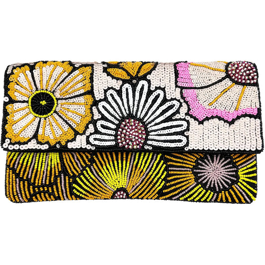 Multi Floral Sequins Beaded Clutch