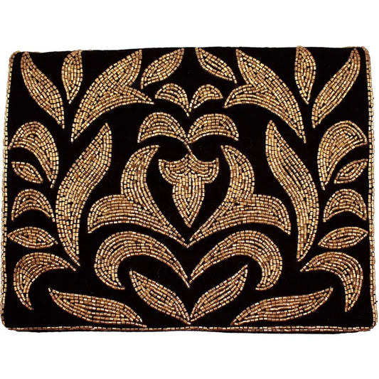 Velvet Black & Gold Beaded Clutch