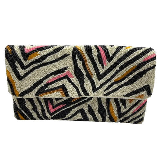 Zebra w/ Pink & Gold Beaded Clutch