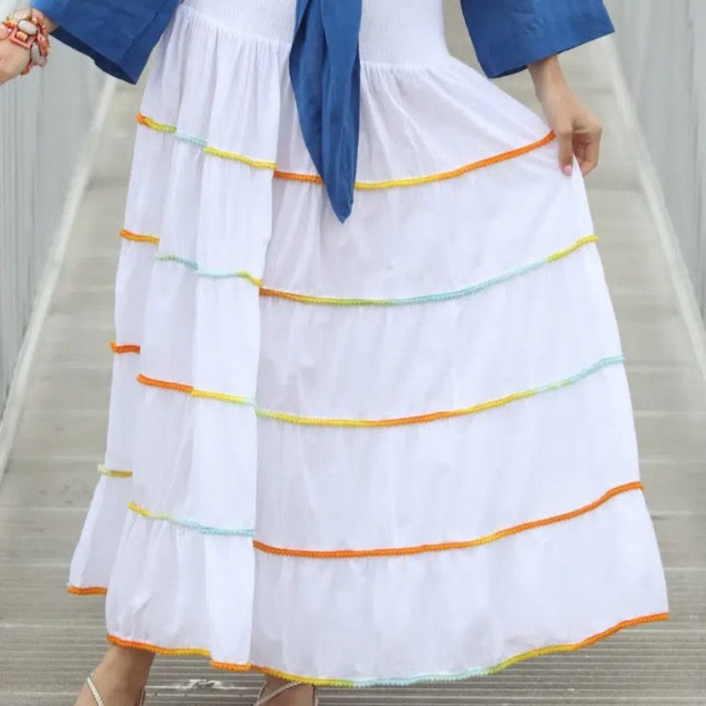 White Rainbow Cord Maxi Skirt