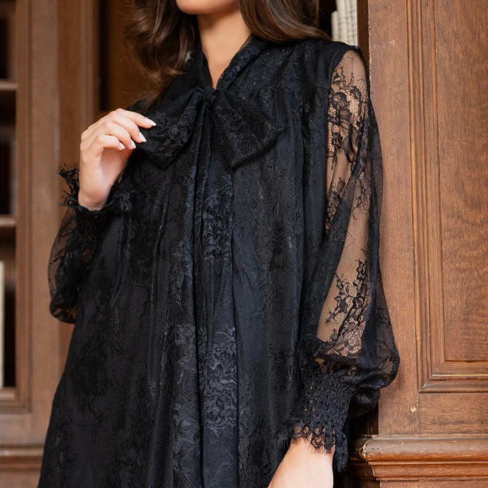 Lace Dress With Bow At The Collar