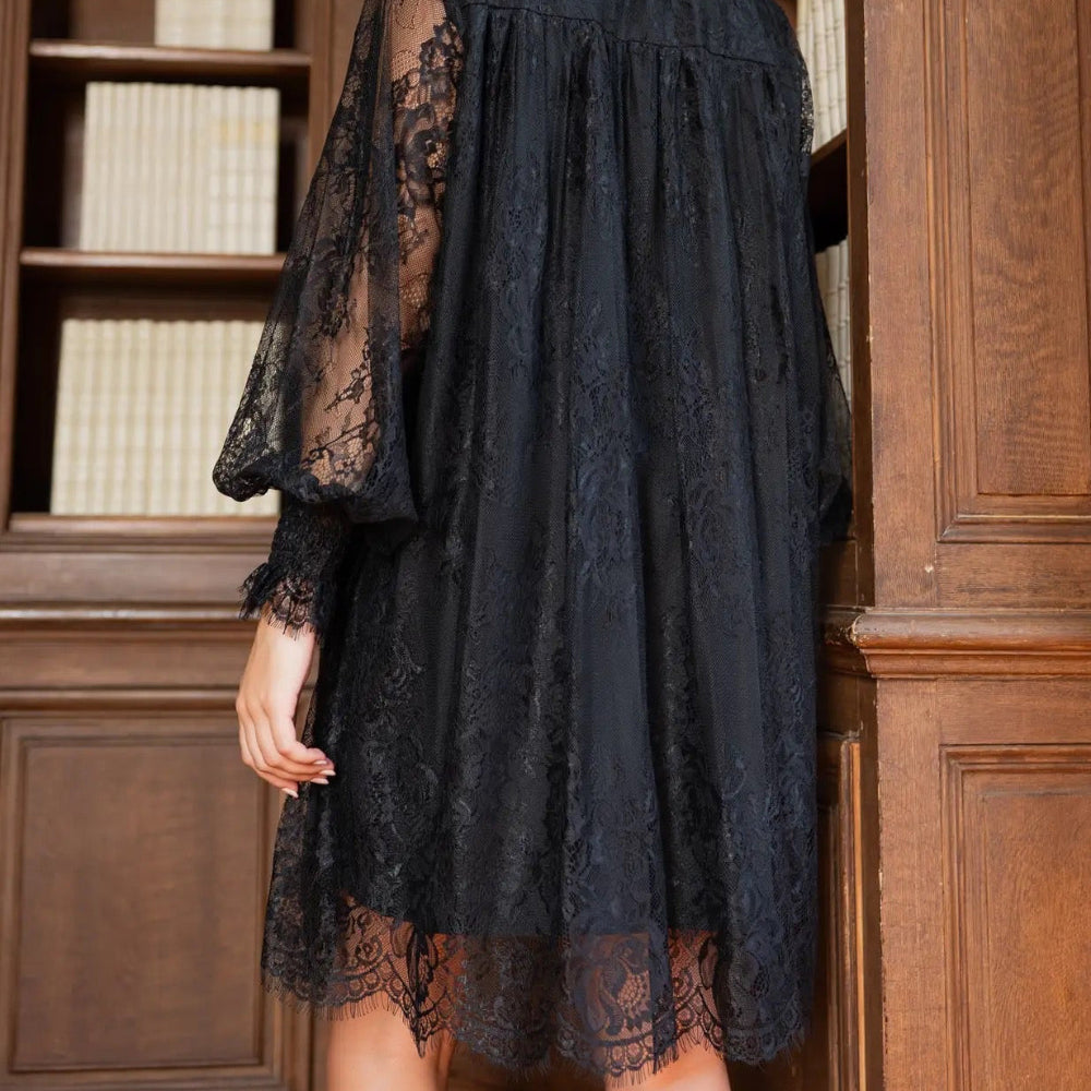 Lace Dress With Bow At The Collar