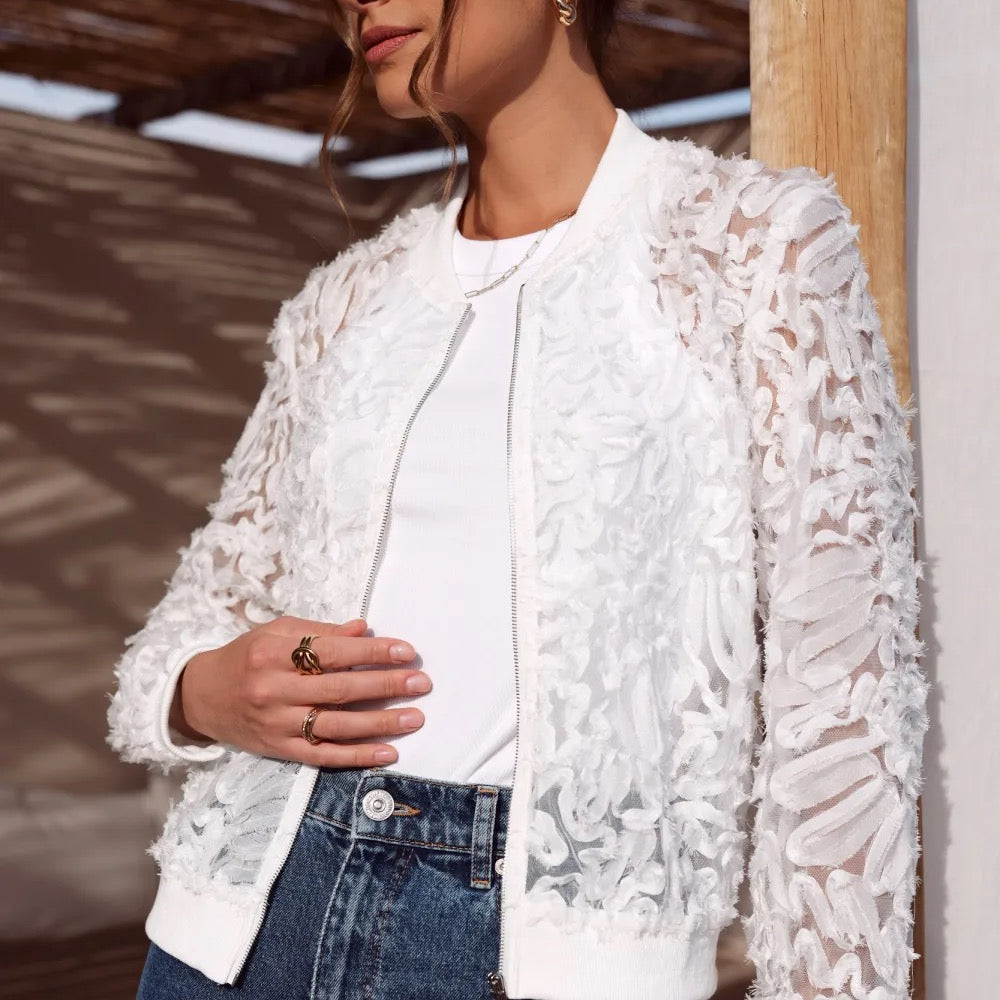 White Sheer Bomber Jacket