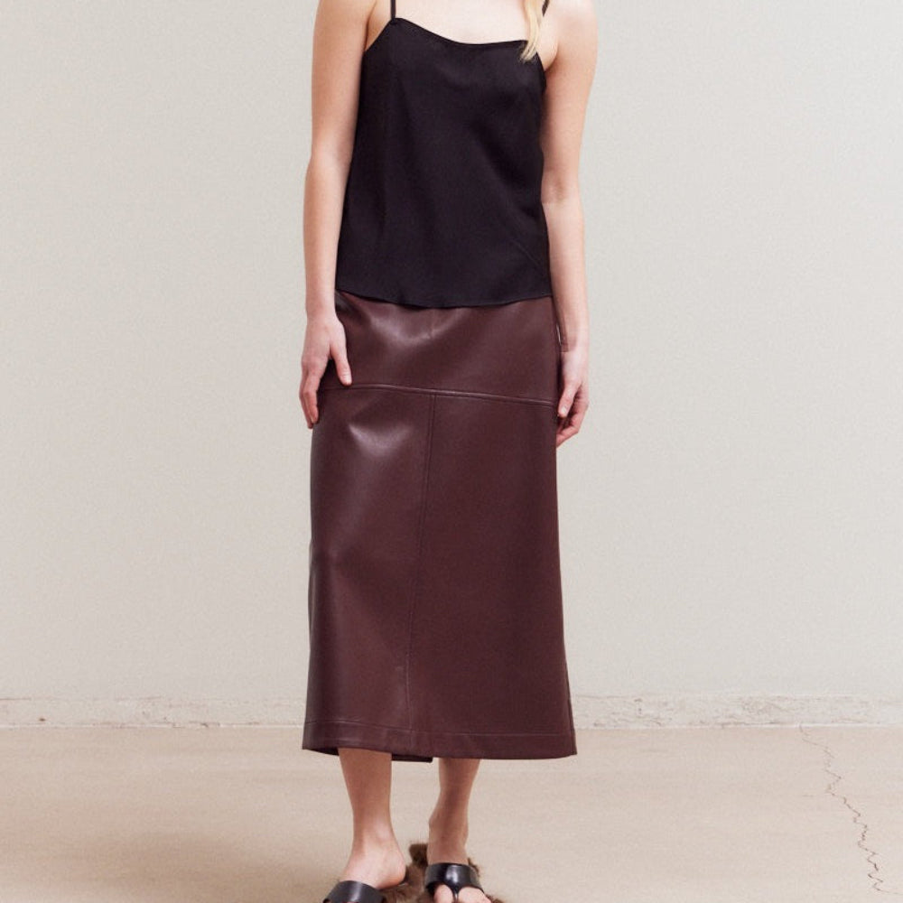 Vegan Leather Pencil Skirt - Wine