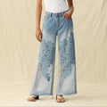 Tulle Front High Rise Wide Leg Denim