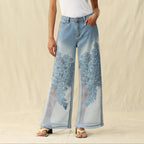 Tulle Front High Rise Wide Leg Denim
