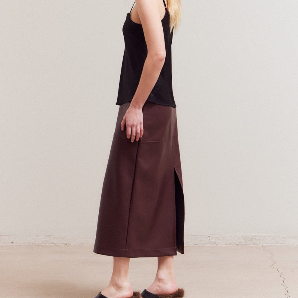 Vegan Leather Pencil Skirt - Wine