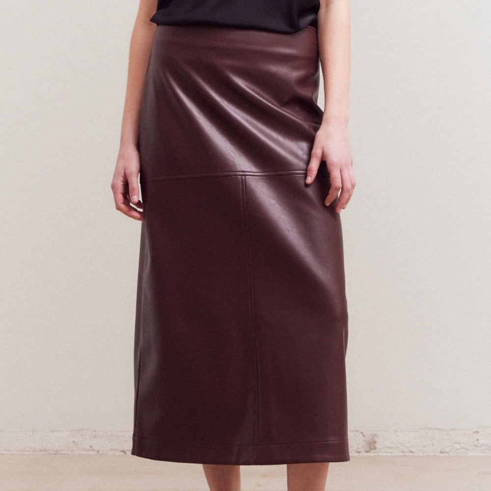 Vegan Leather Pencil Skirt - Wine