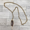 Agate Pendant, Baroque Pearl on Stainless Steel Rosary Style Necklace