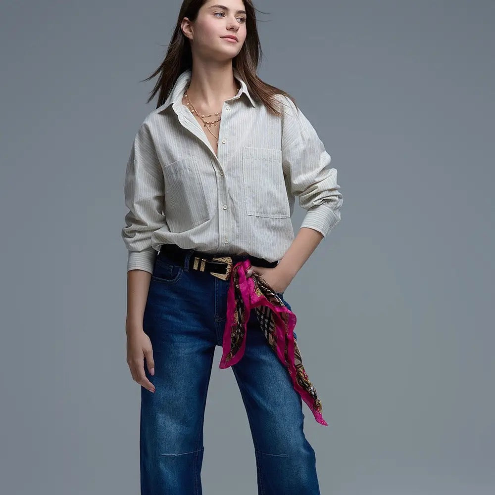 Relaxed Stripe Shirt With Oversized Chest Pockets