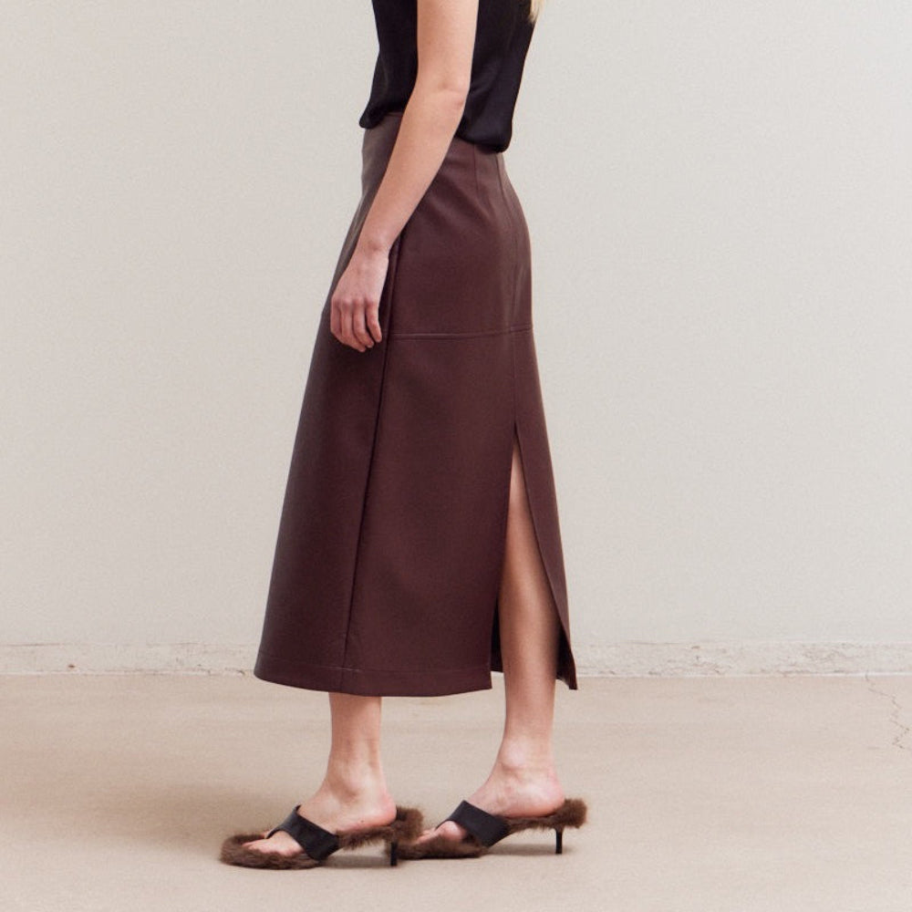 Vegan Leather Pencil Skirt - Wine