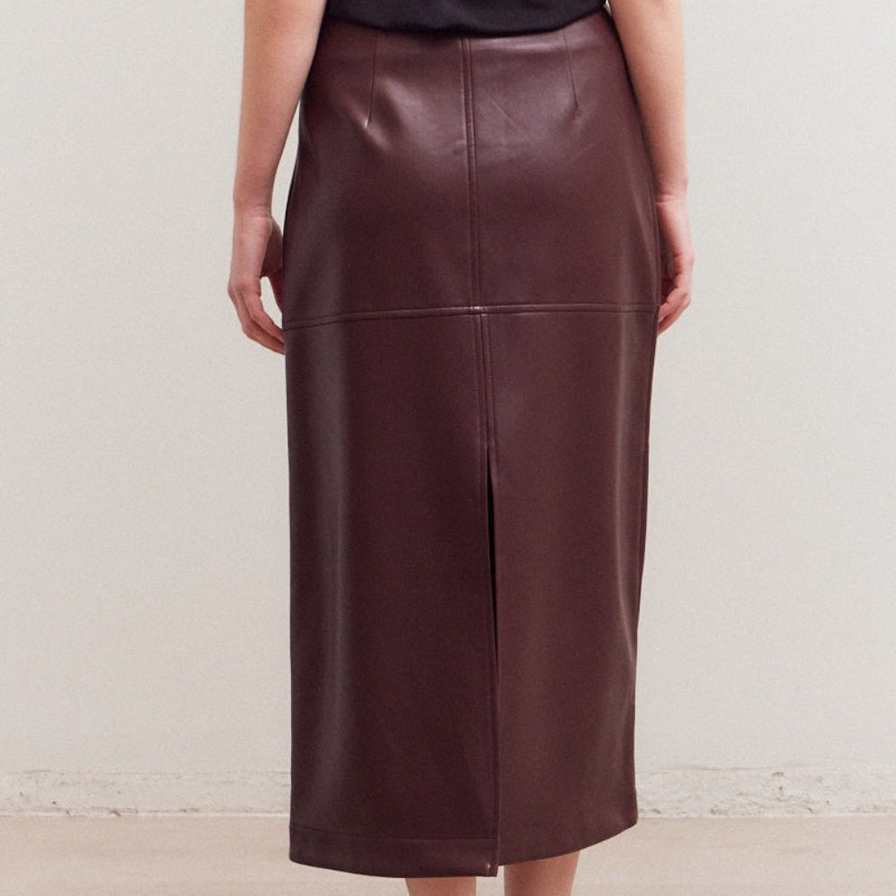 Vegan Leather Pencil Skirt - Wine