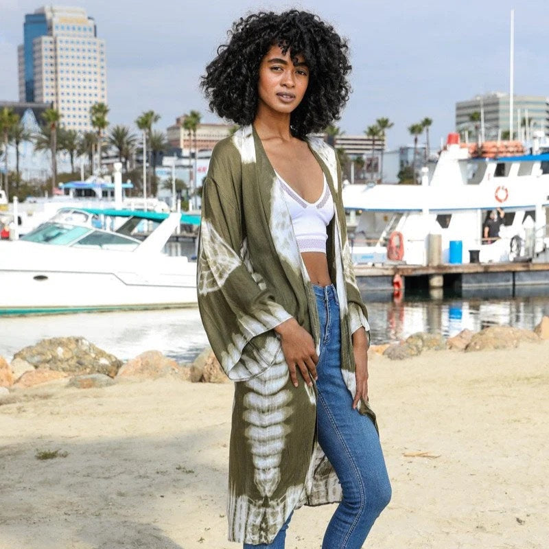 Tie-Dye Longline Kimono - Olive