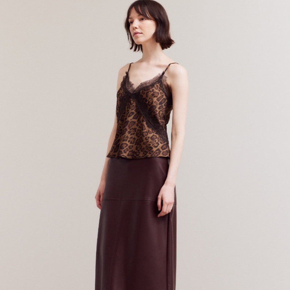 Leopard Spagetti Strap with Lace Trim Top