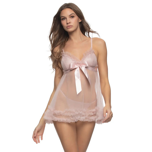 Veil Sheer Tulle Babydoll W G-String - Lotus