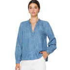 Floral Printed Soft Chambray Blouse