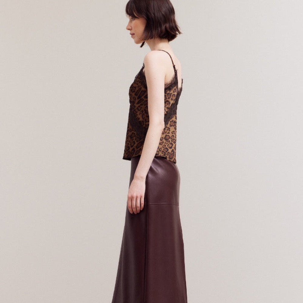 Leopard Spagetti Strap with Lace Trim Top