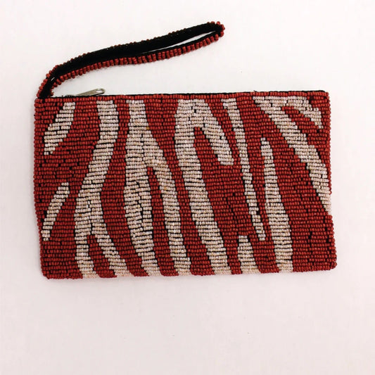 Zebra Beaded Wristlet - Brick