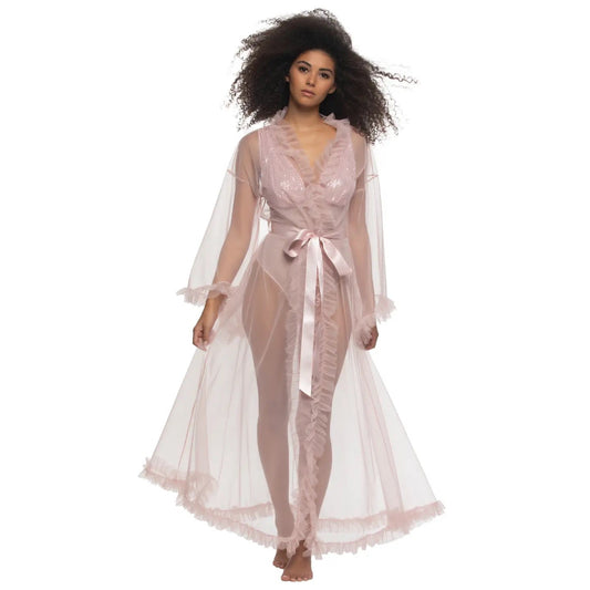 Veil Tulle Ruffle Peignoir Robe - Lotus