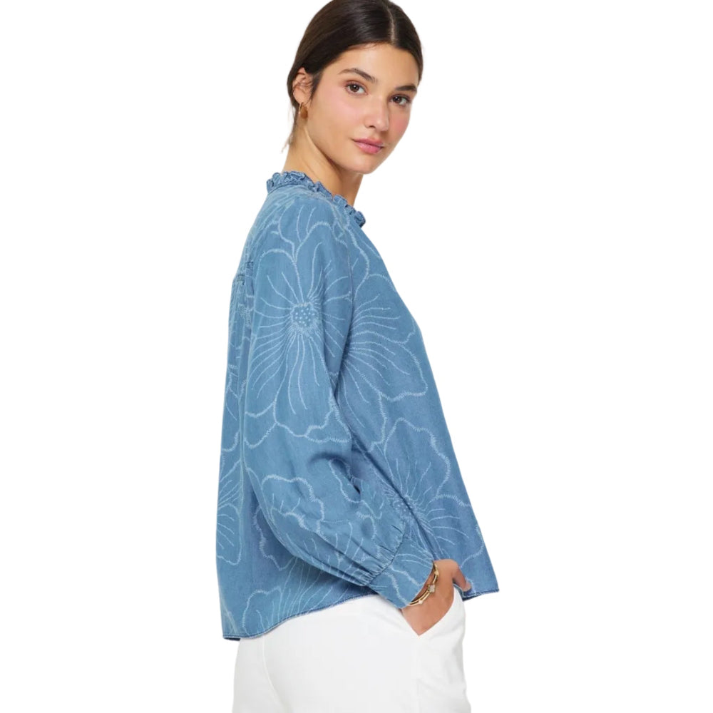 Floral Printed Soft Chambray Blouse