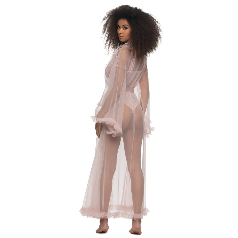 Veil Tulle Ruffle Peignoir Robe - Lotus