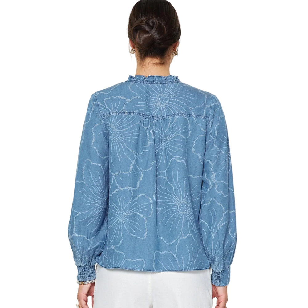 Floral Printed Soft Chambray Blouse
