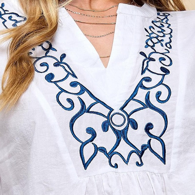 Tribal Embroidery V Neck Casual Shirt