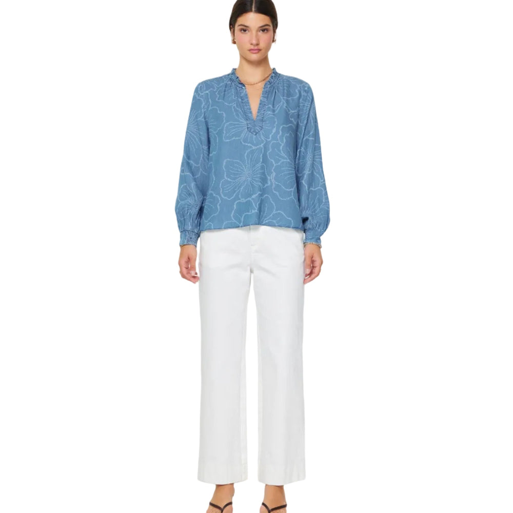 Floral Printed Soft Chambray Blouse