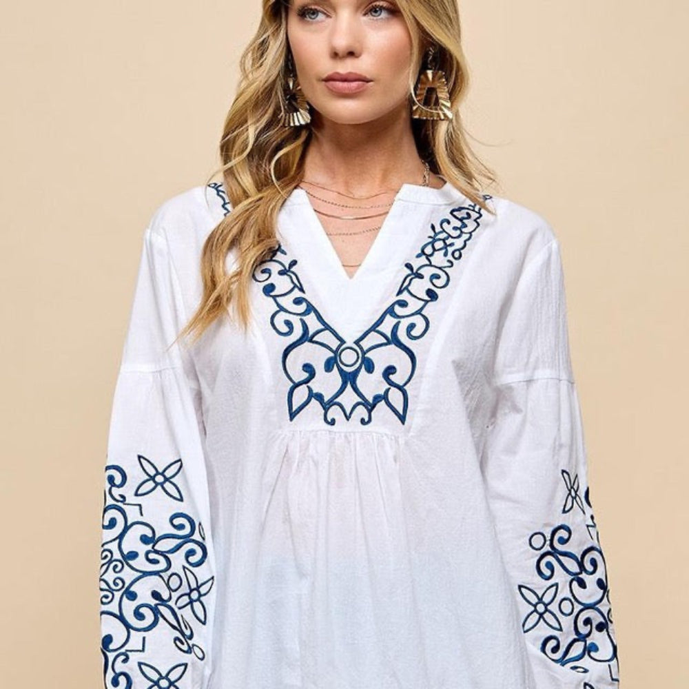 Tribal Embroidery V Neck Casual Shirt