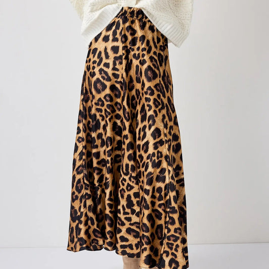 Valentine Leopard Print Satin Skirt